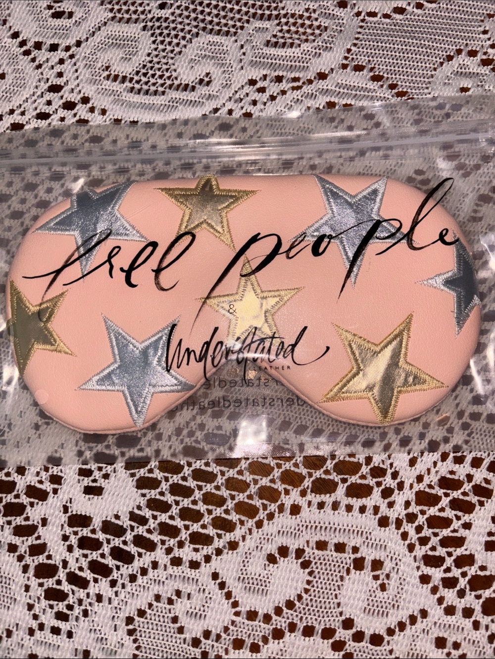 Free People Pink Eye Mask with Gold & Silver Stars
